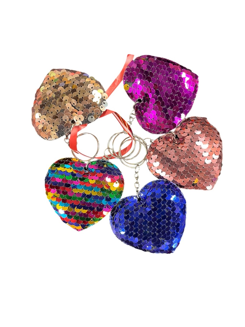 Sequined heart keychains (5)